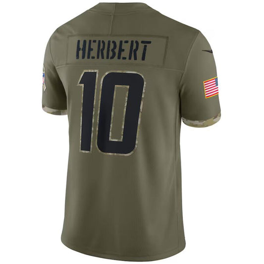 LA.Chargers #10 Justin Herbert Olive 2022 Salute To Service Limited Player Game Football Jerseys