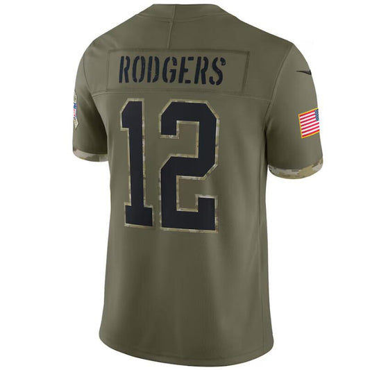 GB.Packer #12 Aaron Rodgers Olive 2022 Salute To Service Player Football Jerseys