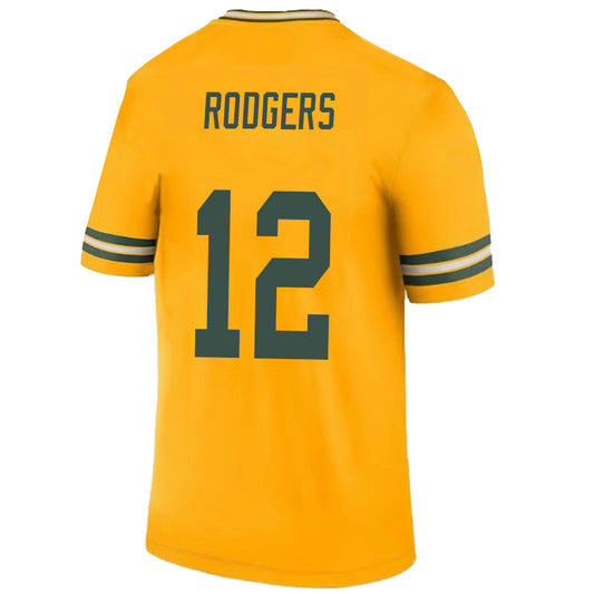 GB.Packer #12 Aaron Rodgers Gold Stitched Player Game Football Jerseys