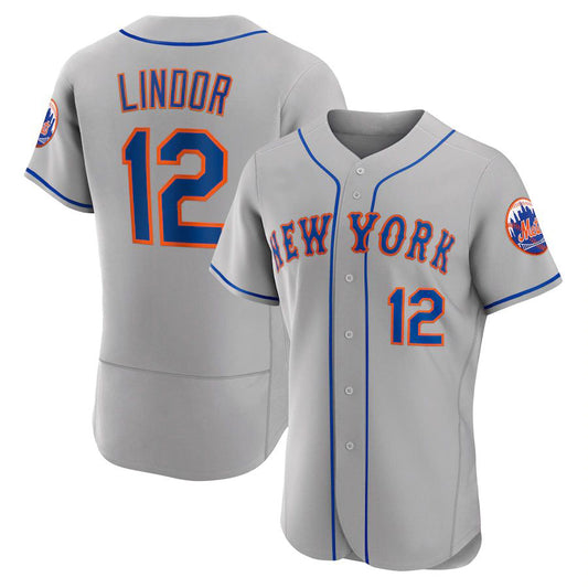 #12 Francisco Lindor Gray New York Mets Road Authentic Player Baseball Jersey