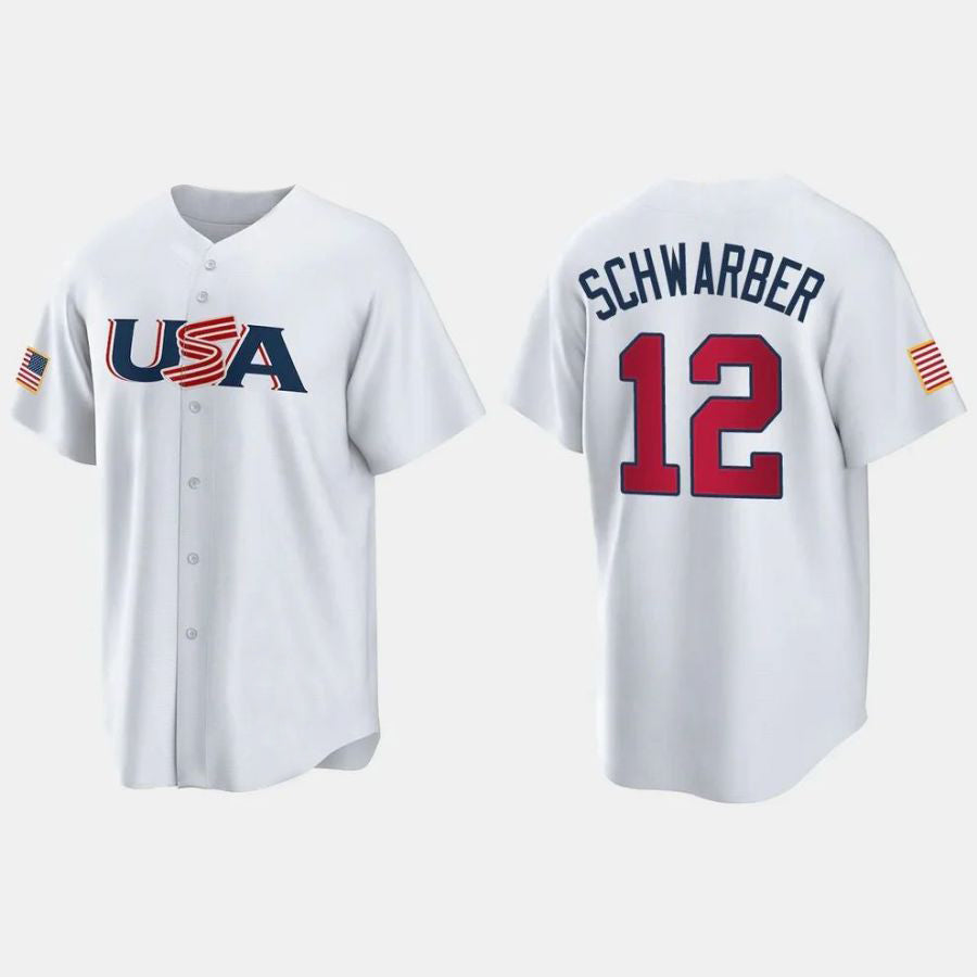 #12 KYLE SCHWARBER PHILADELPHIA PHILLIES 2023 WORLD BASEBALL CLASSIC USA REPLICA JERSEY ¨C WHITE Stitches Player Baseball Jerseys