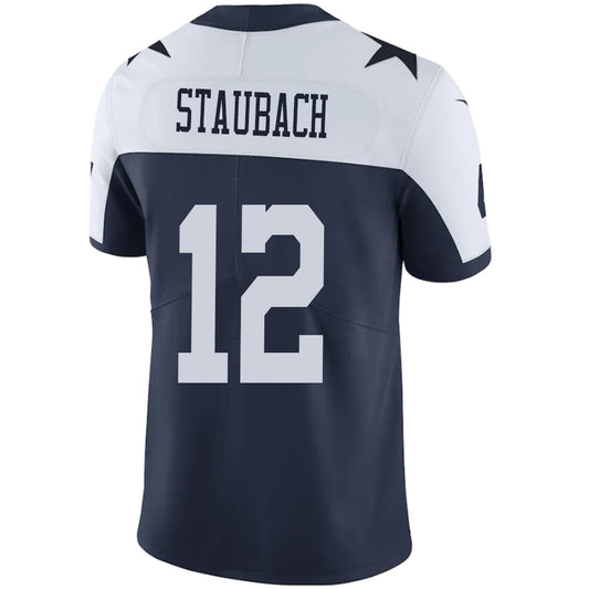 D.Cowboys #12 Roger Staubach Navy-White Stitched Player Vapor Game Football Jerseys
