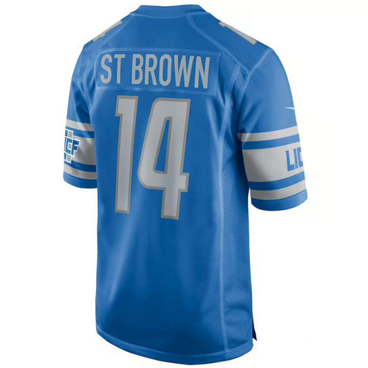 D.Lions #14 Amon-Ra St Brown Blue Stitched Player Vapor Game Football Jerseys
