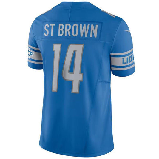 D.Lions #14 Amon-Ra St Brown Blue Stitched Player Vapor Game Football Jerseys
