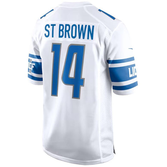 D.Lions #14 Amon-Ra St Brown White Stitched Player Game Football Jerseys