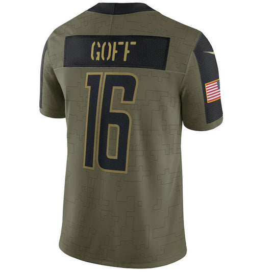D.Lions #16 Jared Goff Olive 2021 Salute To Service Limited Player Football Jerseys