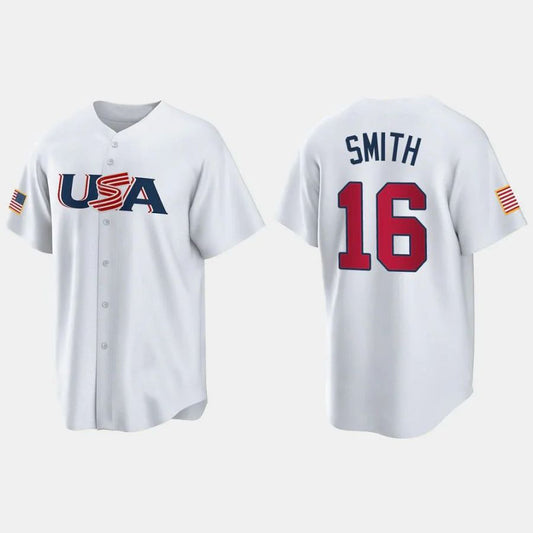 #16 WILL SMITH LOS ANGELES DODGERS 2023 WORLD BASEBALL CLASSIC USA REPLICA JERSEY ¨C WHITE Stitches Player Baseball Jerseys