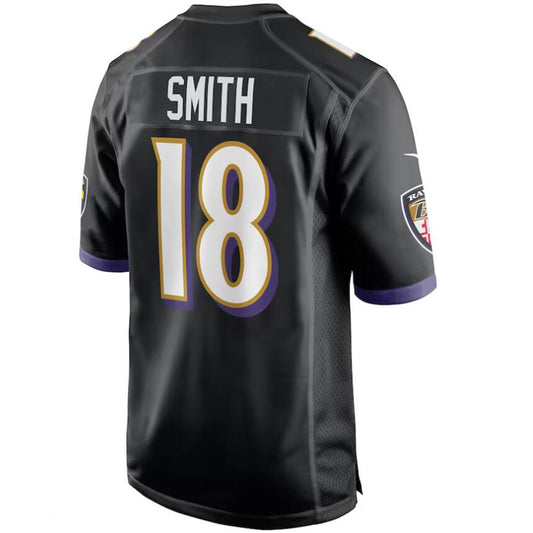 B.Ravens #18 Roquan Smith Black Stitched Player Game Football Jerseys