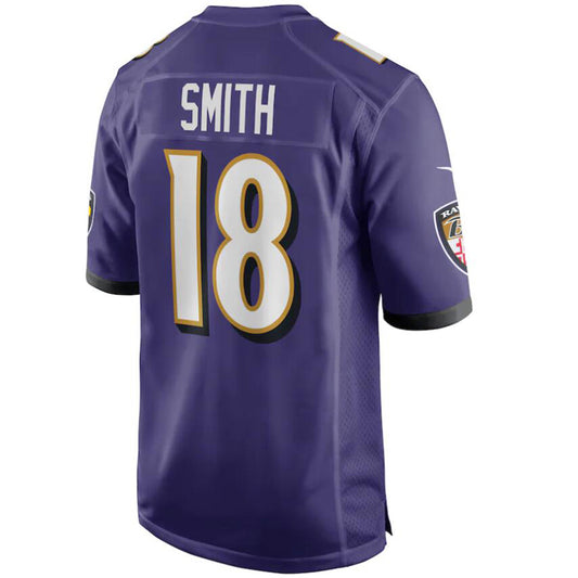 B.Ravens #18 Roquan Smith Purple Stitched Player Game Football Jerseys
