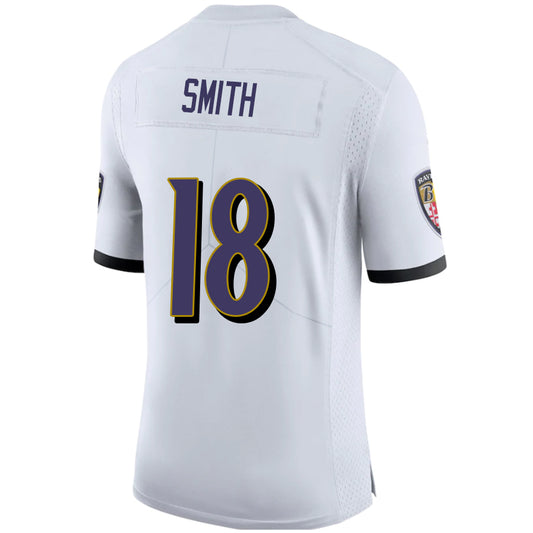 B.Ravens #18 Roquan Smith White Stitched Player Game Football Jerseys