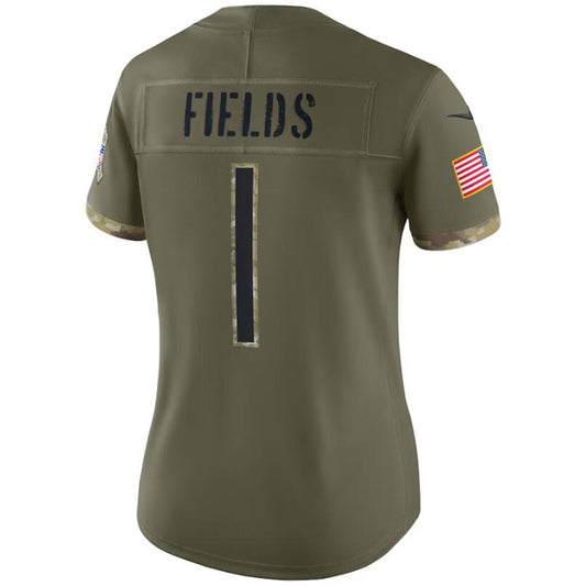 C.Bears #1 Justin Fields Olive 2022 Salute To Service Player Football Jerseys