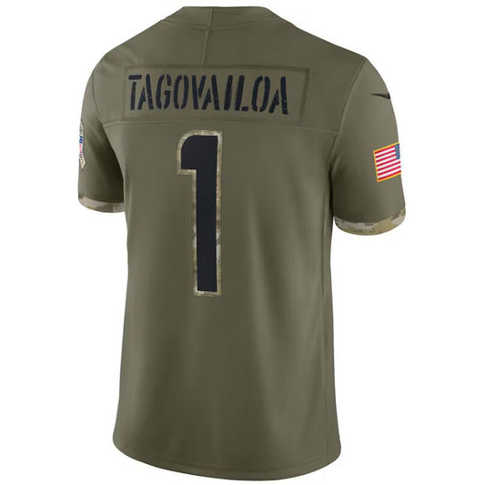 M.Dolphins #1 Tua Tagovailoa Olive 2022 Salute To Service Limited Player Football Jerseys