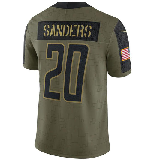 D.Lions #20 Barry Sanders Olive 2021 Salute To Service Retired Player Football Jerseys
