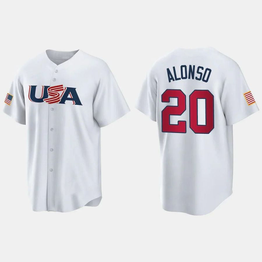 #20 PETE ALONSO NEW YORK METS 2023 WORLD BASEBALL CLASSIC USA REPLICA JERSEY ¨C WHITE Stitches Player Baseball Jerseys