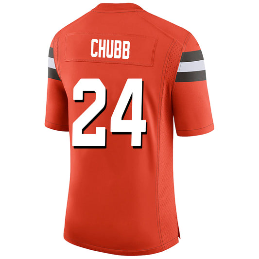 C.Browns #24 Nick Chubb Orange Stitched Player Game Football Jerseys