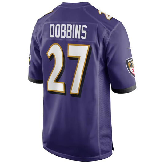 B.Ravens #27 J.K. Dobbins Purple Stitched Player Game Football Jerseys