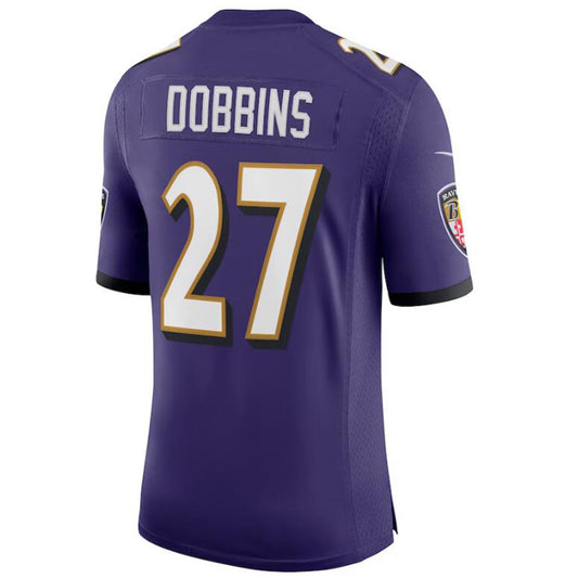 B.Ravens #27 J.K. Dobbins Purple Stitched Player Vapor Game Football Jerseys