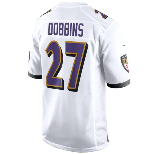 B.Ravens #27 J.K. Dobbins White Stitched Player Game Football Jerseys