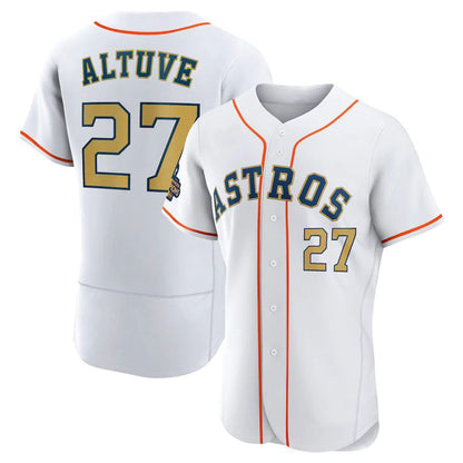 #27 Jose Altuve Houston Astros 2023 White gold collection replica player Stitches Baseball Jerseys