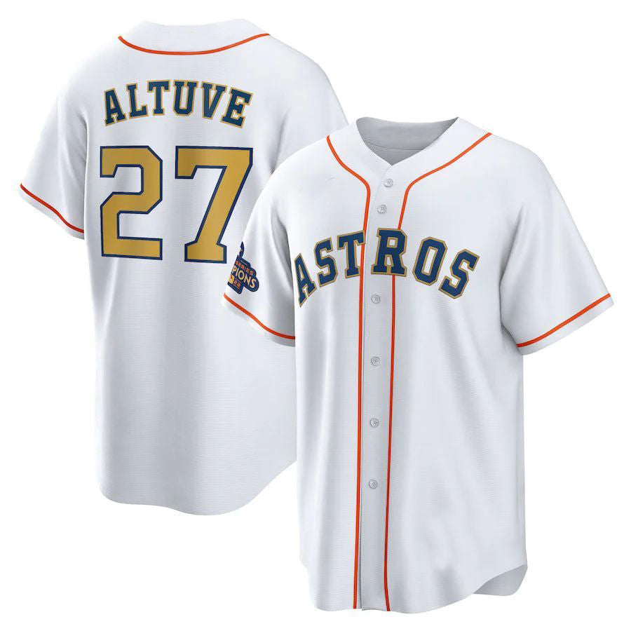 #27 Jose Altuve Houston Astros White 2023 gold collection replica player Stitches Baseball Jerseys