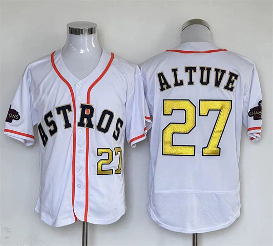 #27 Jose Altuve Houston Astros White gold 2023 collection replica player Stitches Baseball Jerseys