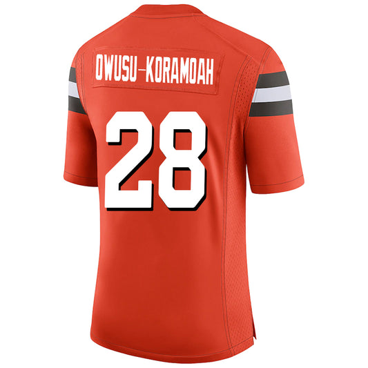 C.Browns #28 Jeremiah Owusu-Koramoah Orange Stitched Player Game Football Jerseys