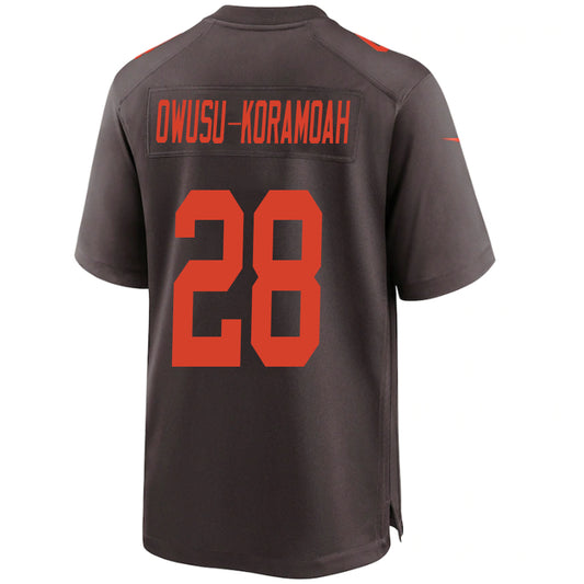 C.Browns #28 Jeremiah Owusu-Koramoah Brown Stitched Player Vapor Game Football Jerseys