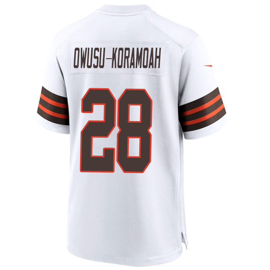 C.Browns #28 Jeremiah Owusu-Koramoah White Stitched Player Vapor Game Football Jerseys