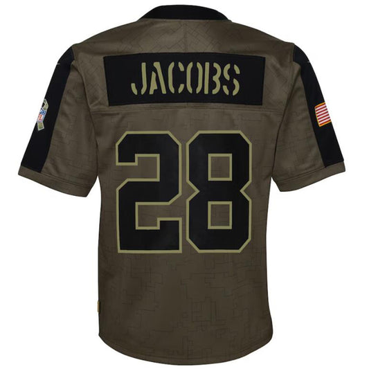 LV.Raiders #28 Josh Jacobs Olive 2021 Salute To Service Player Game Football Jerseys