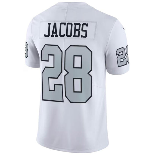 LV.Raiders #28 Josh Jacobs White Stitched Player Vapor Game Football Jerseys