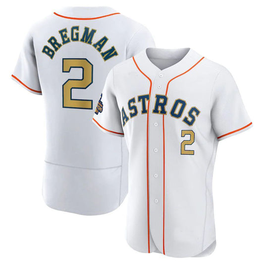 #2 Alex Bregman Houston Astros 2023 White gold collection replica player Jersey Stitches Baseball Jerseys