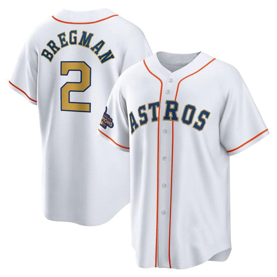 #2 Alex Bregman Houston Astros 2023 gold collection replica player Jersey ¨C White Stitches Baseball Jerseys