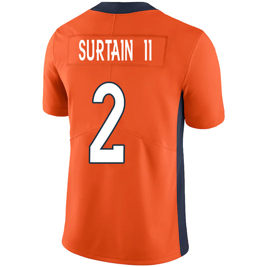 D.Broncos #2 Pat Surtain II Orange Stitched Player Vapor Game Football Jerseys