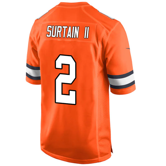 D.Broncos #2 Pat Surtain II Orange Stitched Player Game Football Jerseys