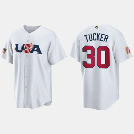 #30 KYLE TUCKER HOUSTON ASTROS 2023 WORLD BASEBALL CLASSIC USA REPLICA JERSEY ¨C WHITE Stitches Player Baseball Jerseys