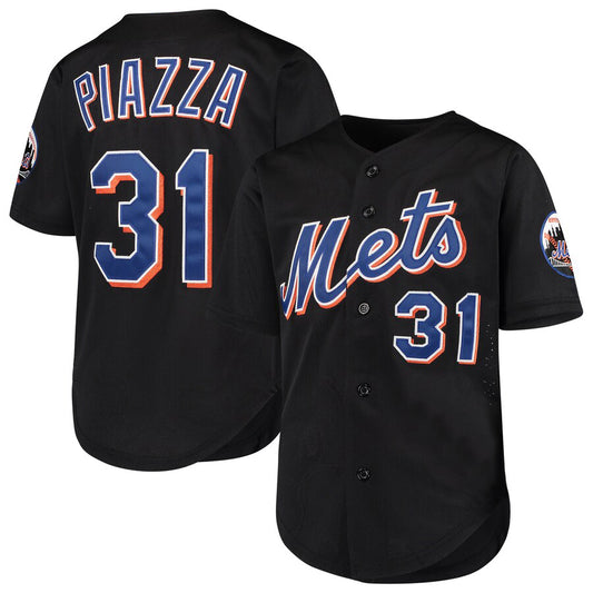 #31 Mike Piazza Black New York Mets Cooperstown Collection Mesh Batting Practice Player Baseball Jersey