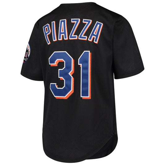 #31 Mike Piazza Black New York Mets Cooperstown Collection Mesh Batting Practice Player Jersey