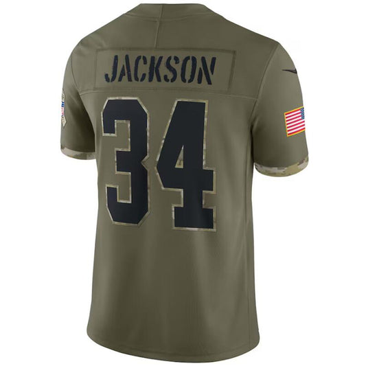 LV.Raiders #34 Bo Jackson Olive 2022 Salute To Service Retired Player Game Football Jerseys