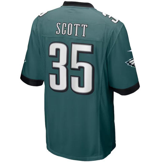 P.Eagles #35 Boston Scott Midnight Green Super Bowl LVII Patch Game Jersey