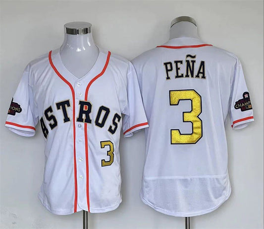 #3 Jeremy Pena Houston Astros 2023 White gold collection replica-player Jerseys Stitches Baseball Jerseys