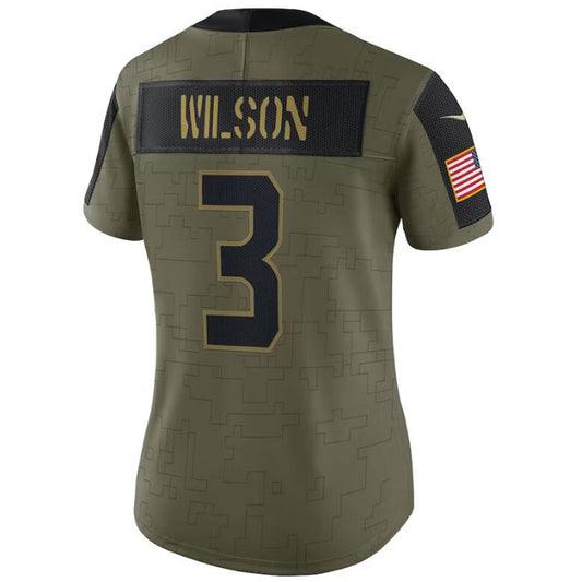 S.Seahawks #3 Russell Wilson Olive 2021 Salute To Service Limited Player Game Football Jerseys