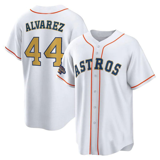 #44 Yordan Alvarez Houston Astros 2023 White gold collection authentic player jersey Stitches Baseball Jerseys