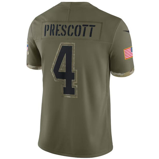 D.Cowboys #4 Dak Prescott Olive 2022 Salute To Service Player Game Football Jerseys