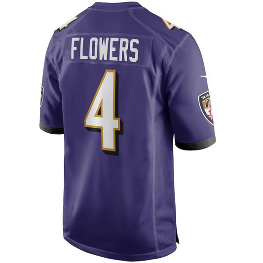 B.Ravens #4 Zay Flowers Purple Stitched Player Game Football Jerseys