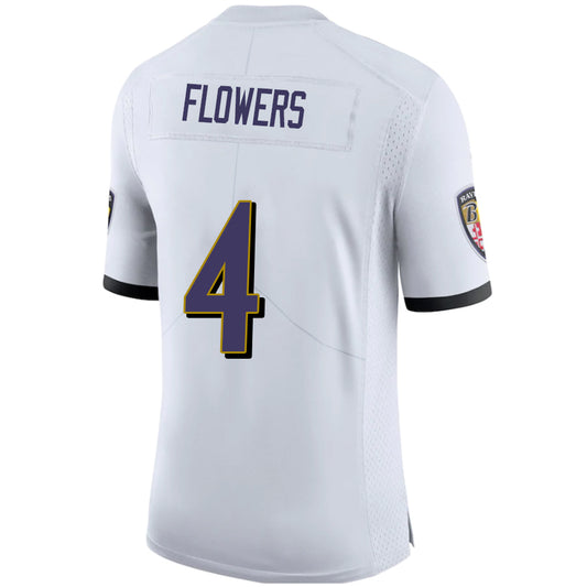 B.Ravens #4 Zay Flowers Whtie Stitched Player Game Football Jerseys