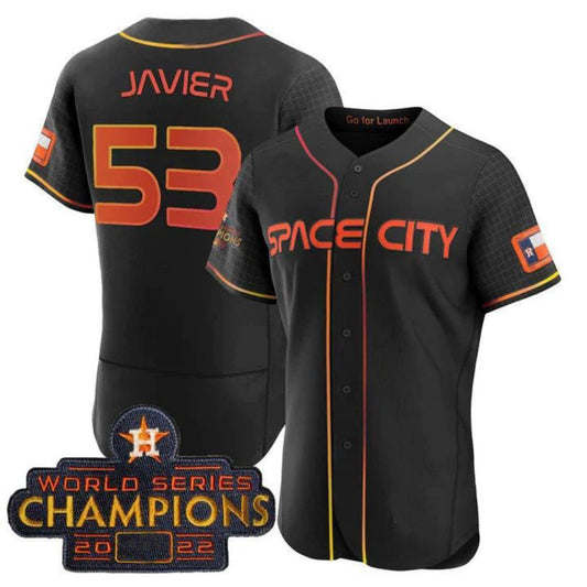 #53 Cristian Javier Houston Astros BLACK 2023 SPACE CITY CHAMPIONS FLEX PLAYER JERSEY ¨C ALL STITCHED Baseball Jerseys