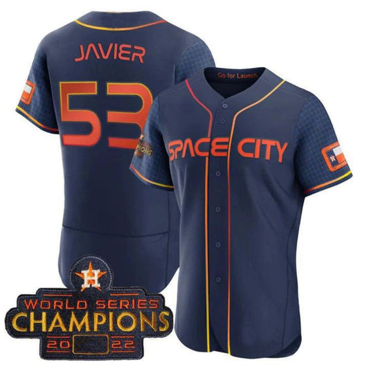 #53 Cristian Javier Houston Astros BLUE 2023 SPACE CITY CHAMPIONS FLEX JERSEY ¨C ALL STITCHED Player Baseball Jerseys