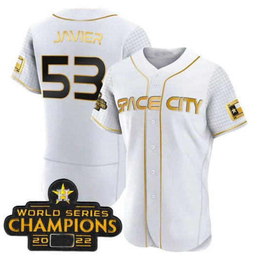 #53 Cristian Javier Houston Astros WHITE 2023 SPACE CITY CHAMPIONS FLEX JERSEY ¨C ALL STITCHED Player Baseball Jerseys