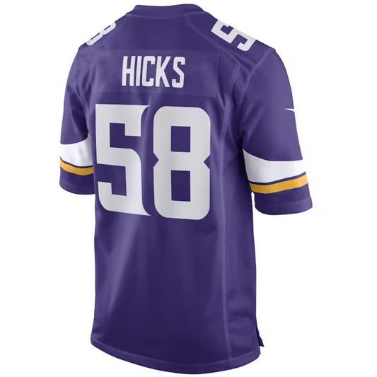 M.Vikings #58 Jordan Hicks Purple Stitched Player Vapor Game Football Jerseys