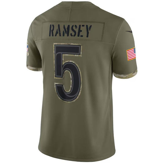 LA.Rams #5 Jalen Ramsey Olive 2022 Salute To Service Limited Player Football Jerseys